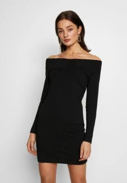 Even&Odd Basic - Off-Shoulder Mini Long Sleeves Dress - Etui-Jurk - Black
